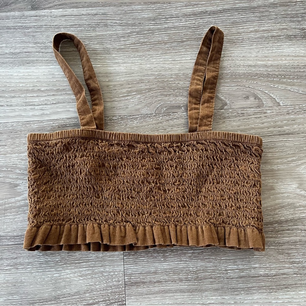 Brown Smocked Crop Top